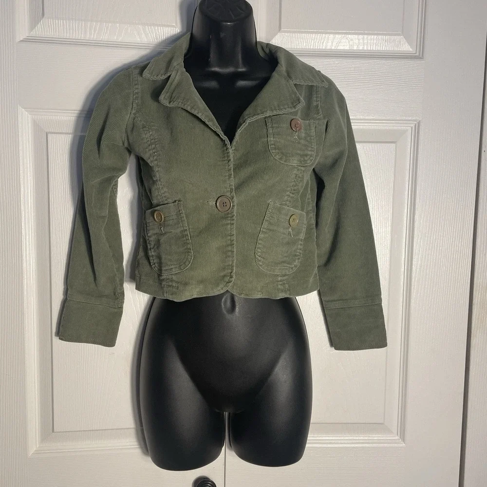 Vintage Z Cavaricci Corduroy Jacket Women S Green Cropped Y2K One Button Pockets